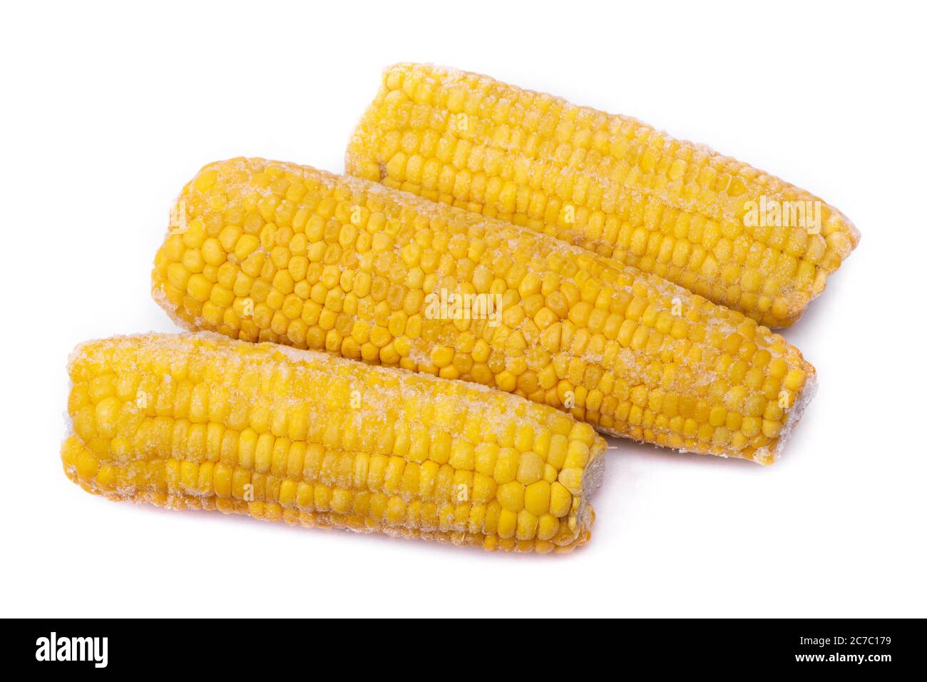 Frozen corn cob isolated on white background Stock Photo
