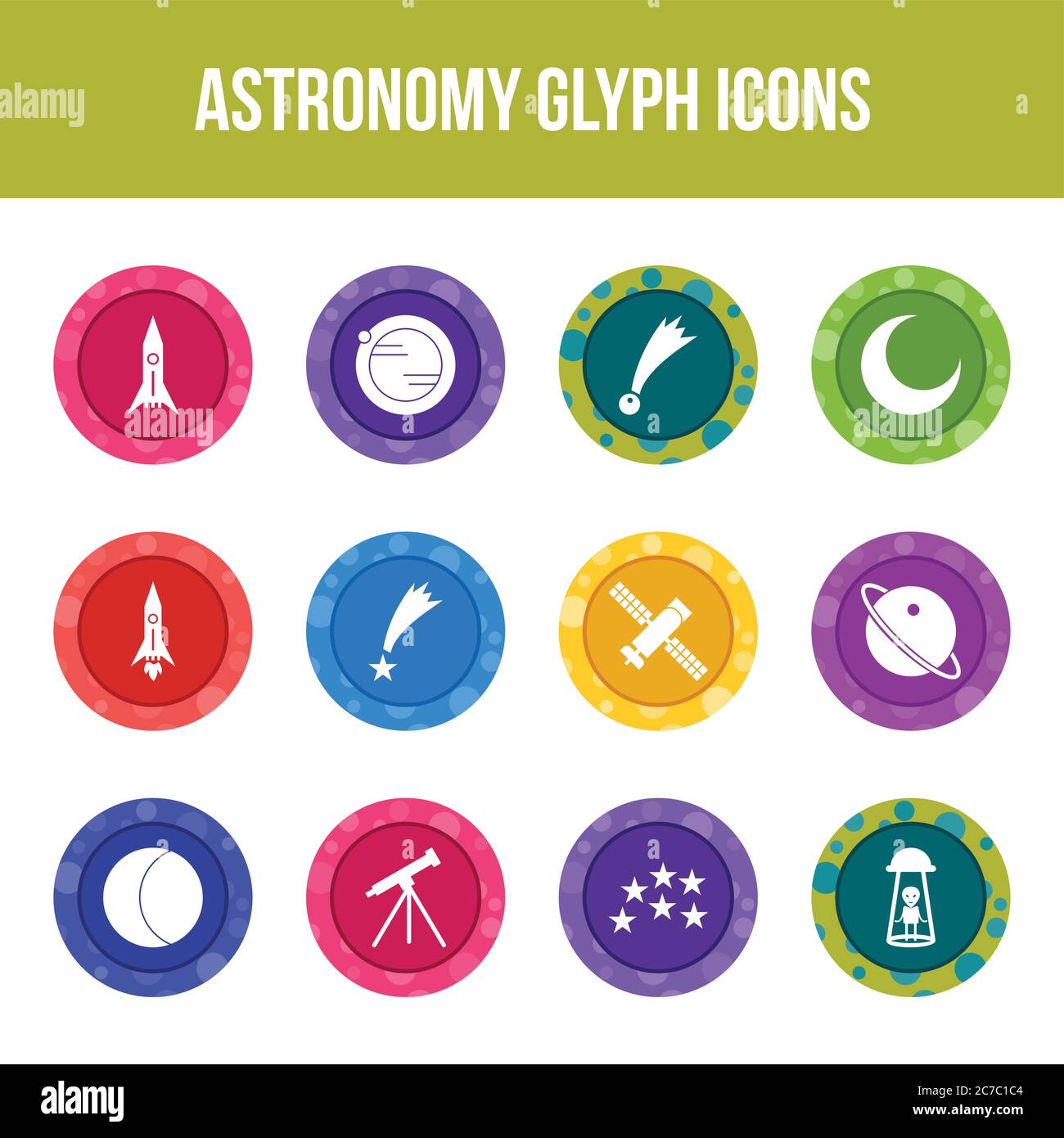Unique astronomy vector glyph icon set Stock Vector
