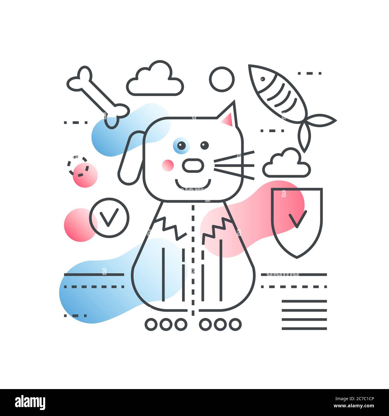Pet friend vector concept. Domestic pet store vector illustration in trendy line with gradient flat color style Stock Vector