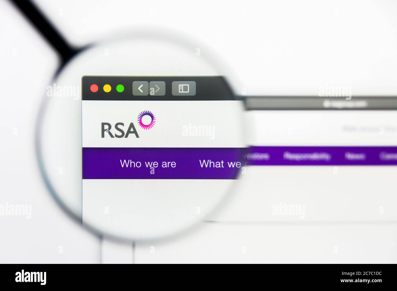 Los Angeles, California, USA - 25 March 2019: Illustrative Editorial of RSA Insurance Group website homepage. RSA Insurance Group logo visible on Stock Photo