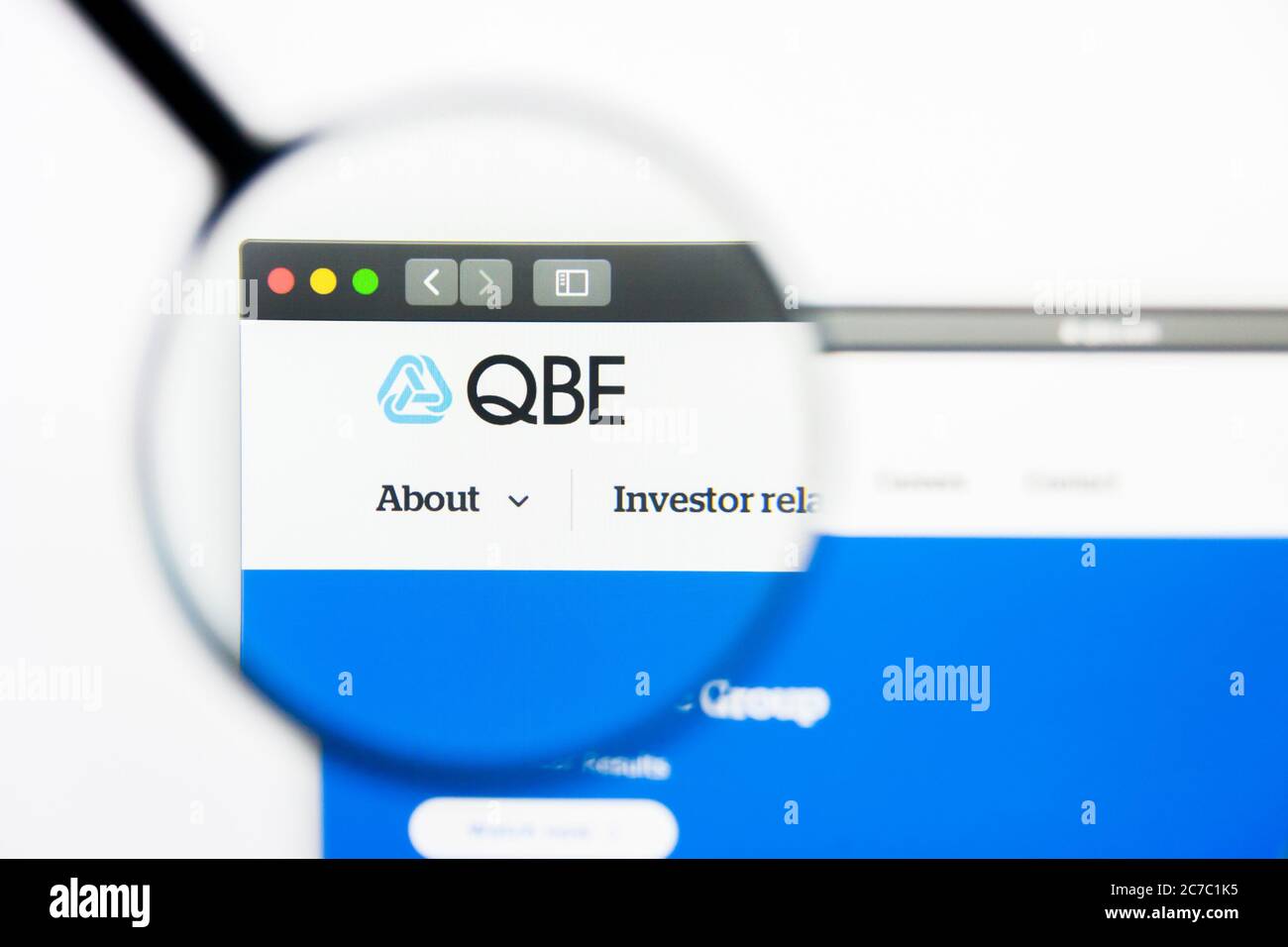 Los Angeles, California, USA - 25 March 2019: Illustrative Editorial of QBE Insurance Group website homepage. QBE Insurance Group logo visible on Stock Photo