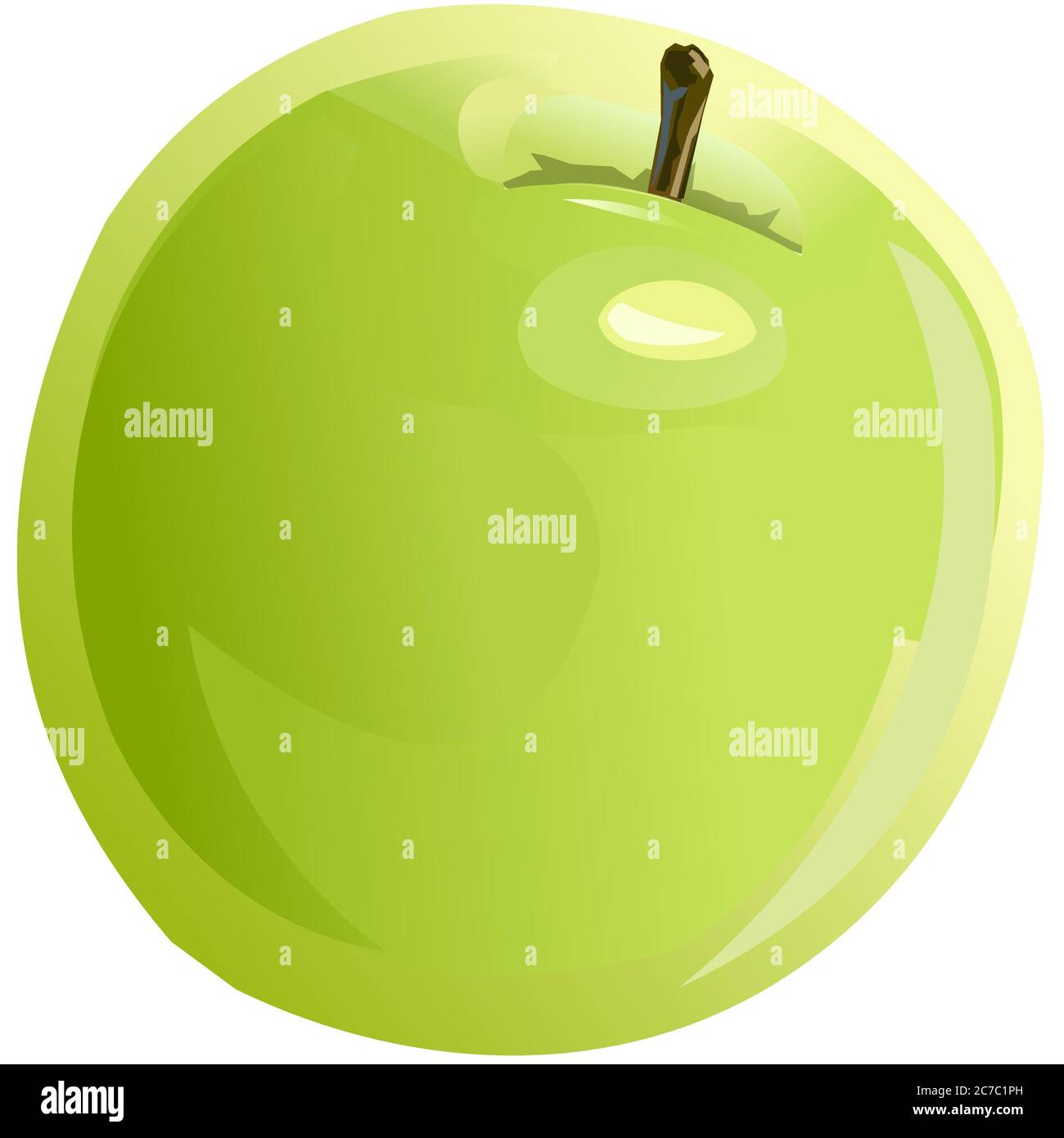The apple is green. Garden fruits. Mature. Vector illustration Isolated object. Close-up of a large apple. Flat style. Stock Vector
