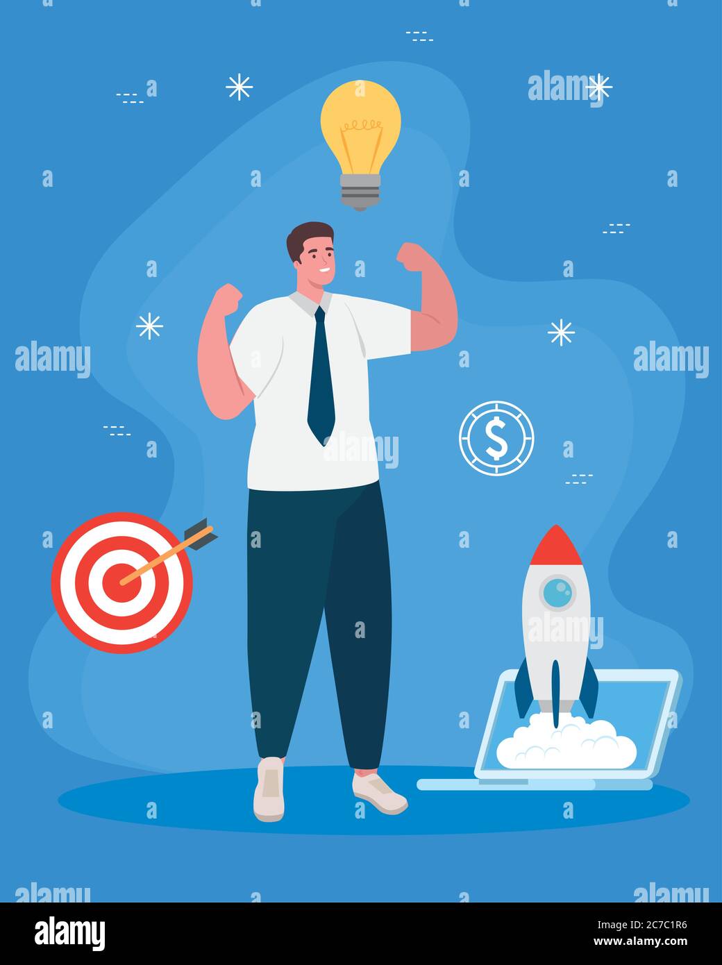 Man with start up rocket in laptop vector design Stock Vector Image ...
