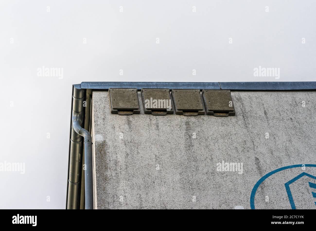 Bat roost boxes mounted to a residential building facade in an effort to encourage wildlife to an urban area in Berlin, Germany, Europe Stock Photo