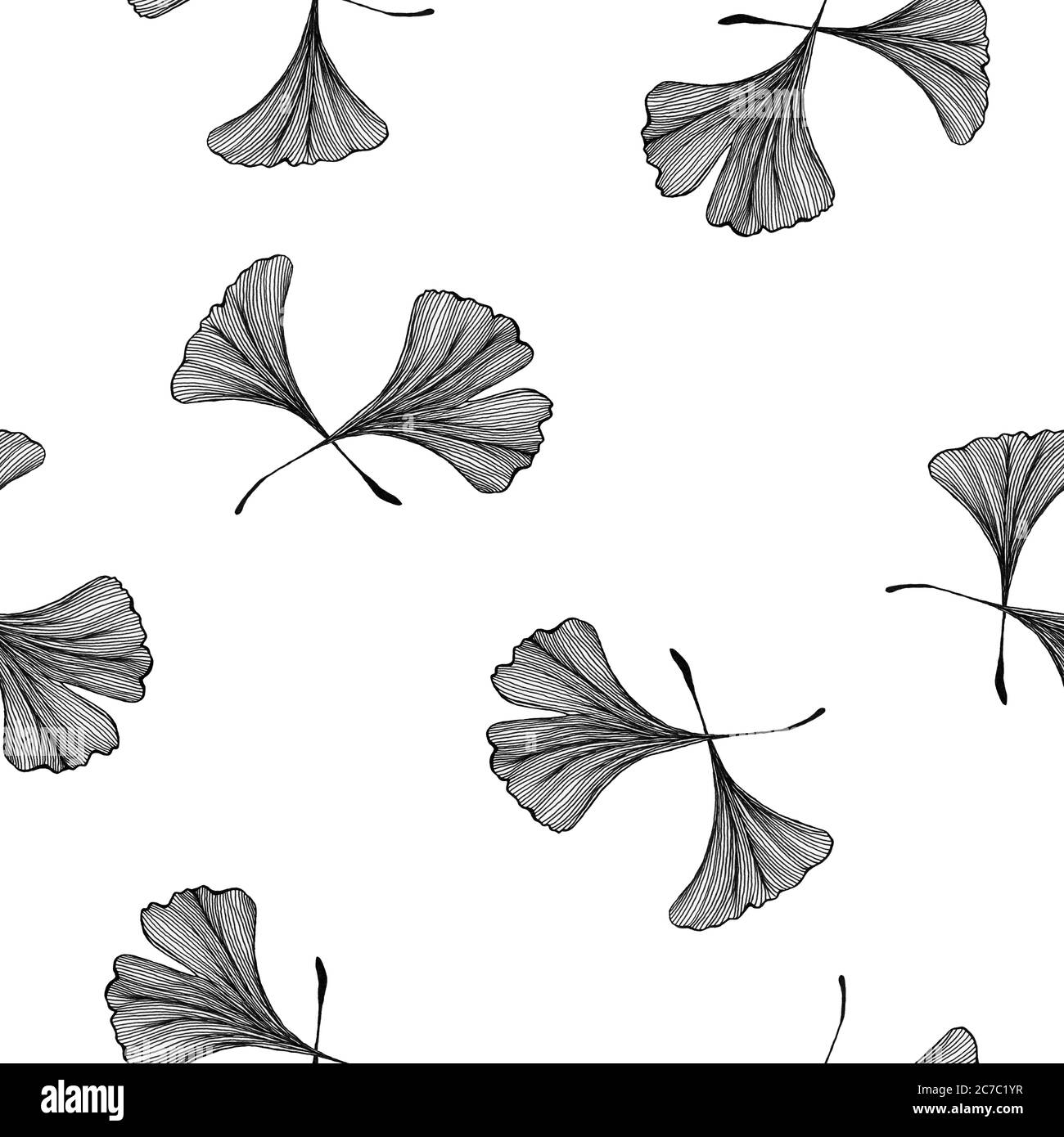 vintage ginkgo biloba seamless pattern, hand drawn line art