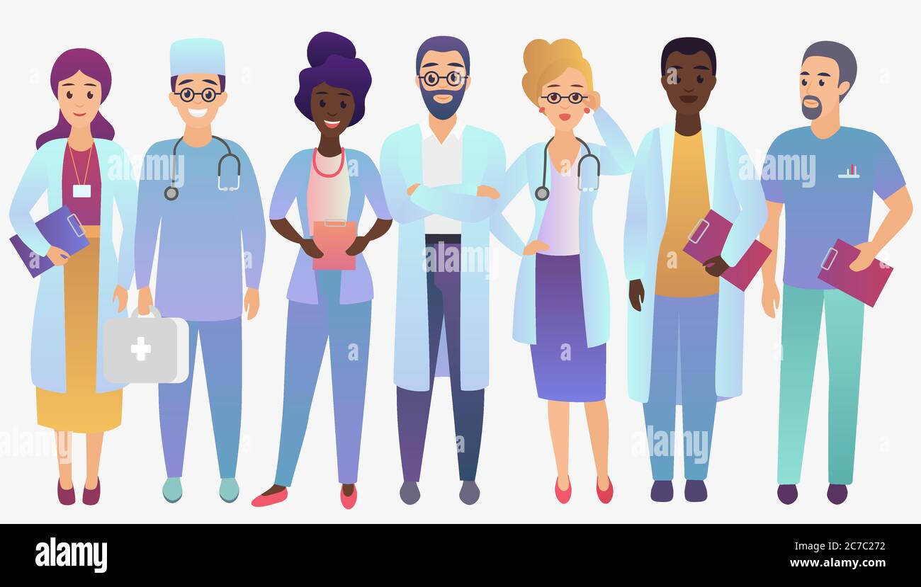 Medical team doctors in trendy fradient color style isolated Stock Vector