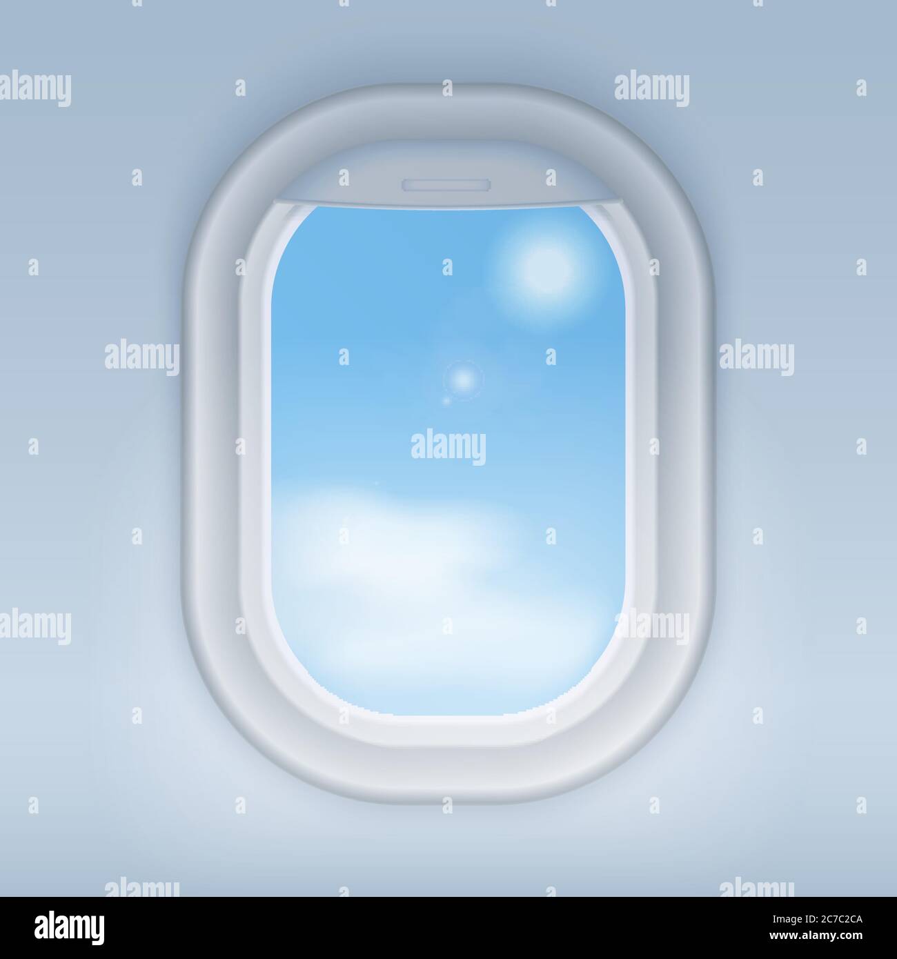 Aircraft, airplane realistic window. Vector tourism travel concept Stock Vector