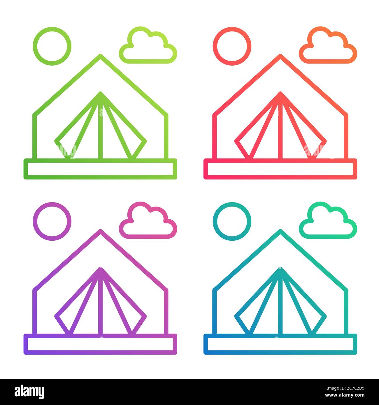Gradient color line icon tent. Camping vector logo Stock Vector
