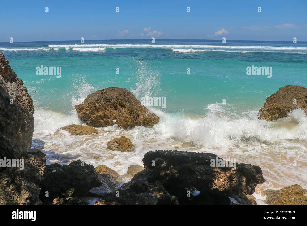 Splashing waves on shore. Waves splashing sea beach Stock Photo - Alamy