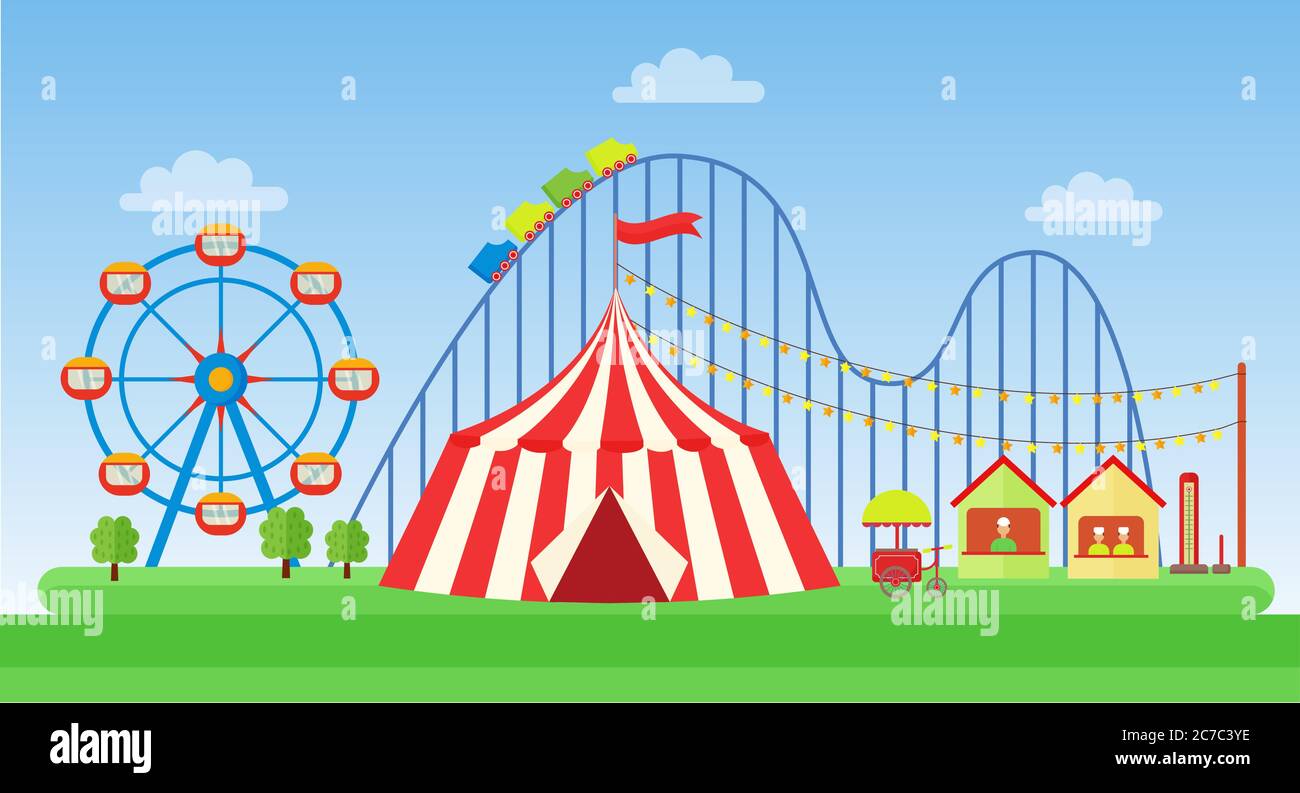Vector Flat illustration of classic Amusement park Stock Vector Image ...