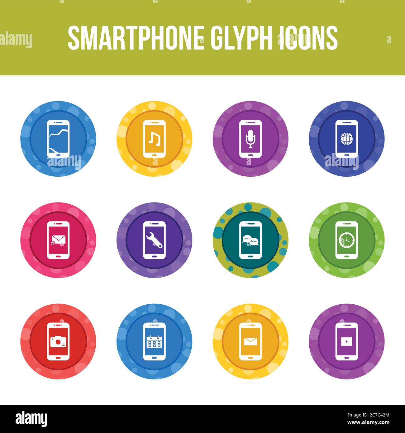 Unique smartphone vector glyph icon set Stock Vector