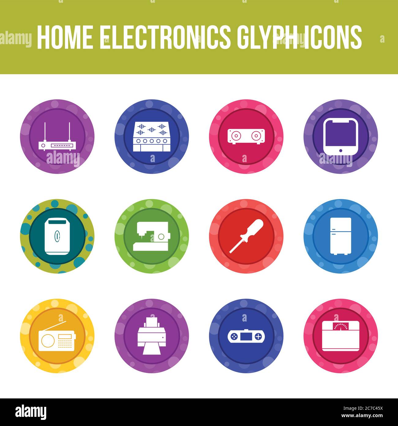 Unique home electronics vector glyph icon set Stock Vector