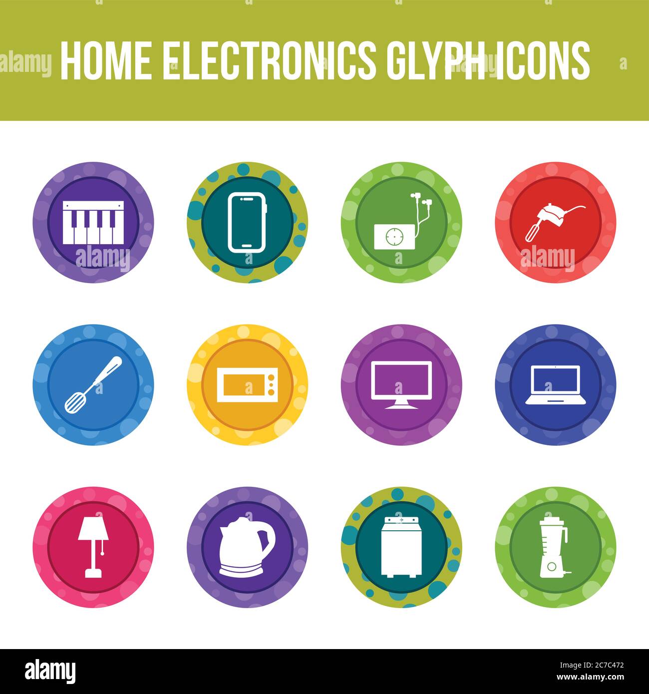 Unique home electronics vector glyph icon set Stock Vector