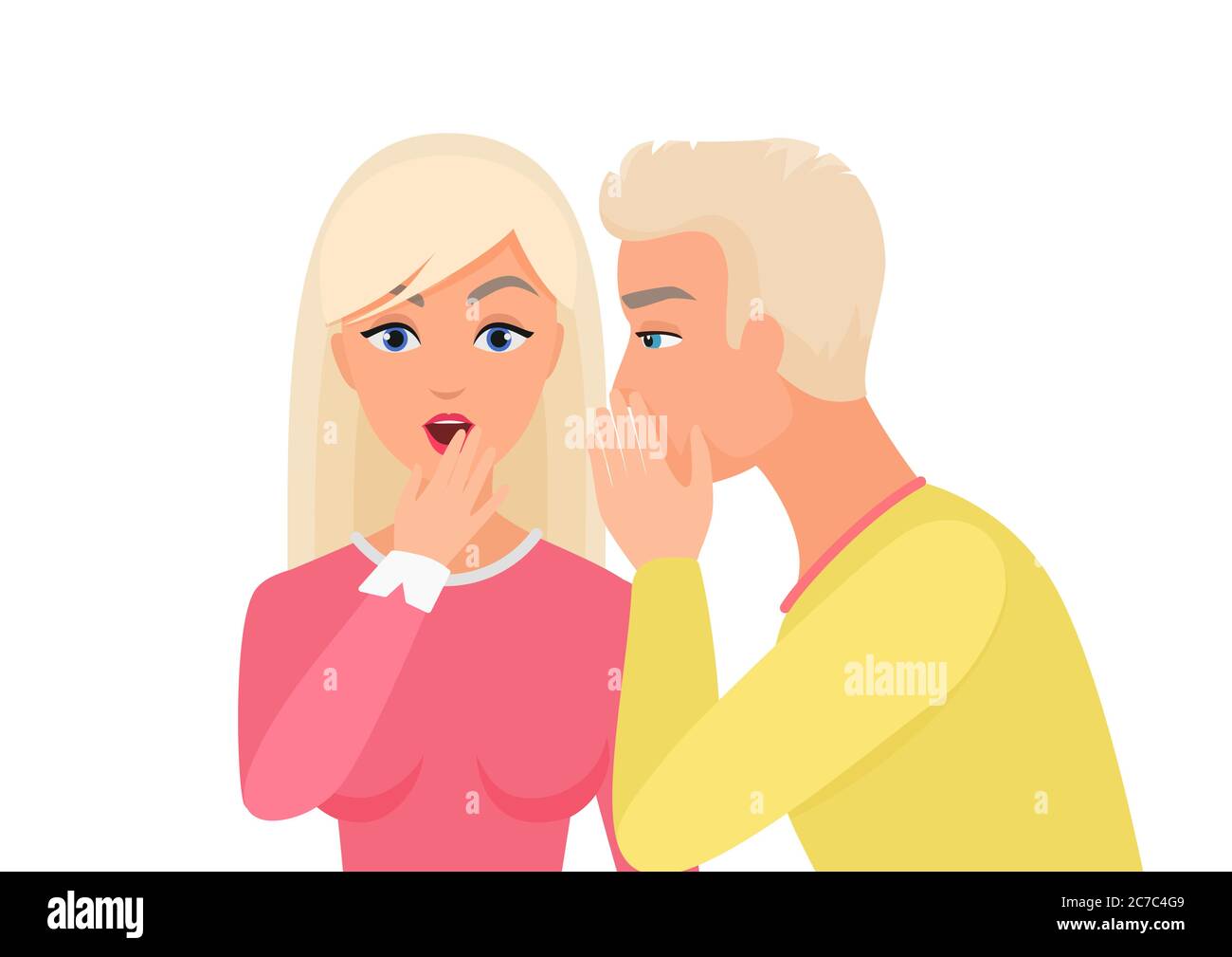 Man whispering gossip or secret rumors to woman. Gossiping secret people vector illustration Stock Vector