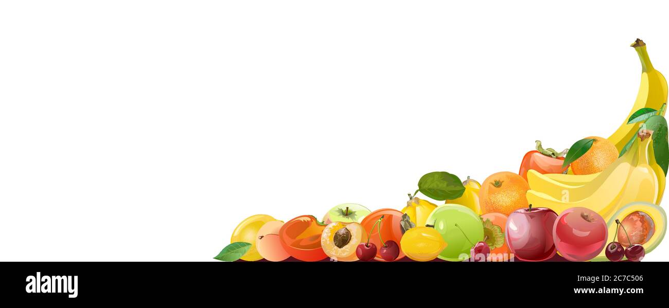 Fruit. Vector. A lot of different fruits, a big harvest. Picture for  background and banner framing. For shops, farmers, suppliers of fruits  Stock Vector Image & Art - Alamy