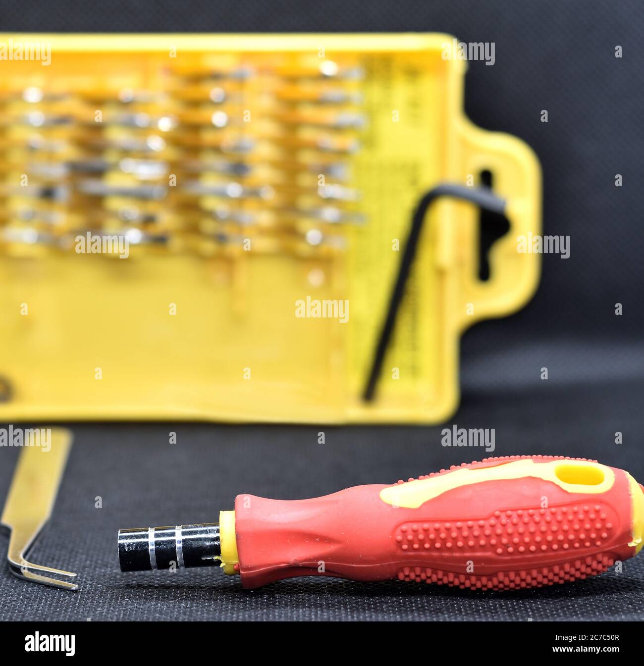 Multiple set of screwdrivers allows to open cover of any component or accessories easily and without damage Stock Photo