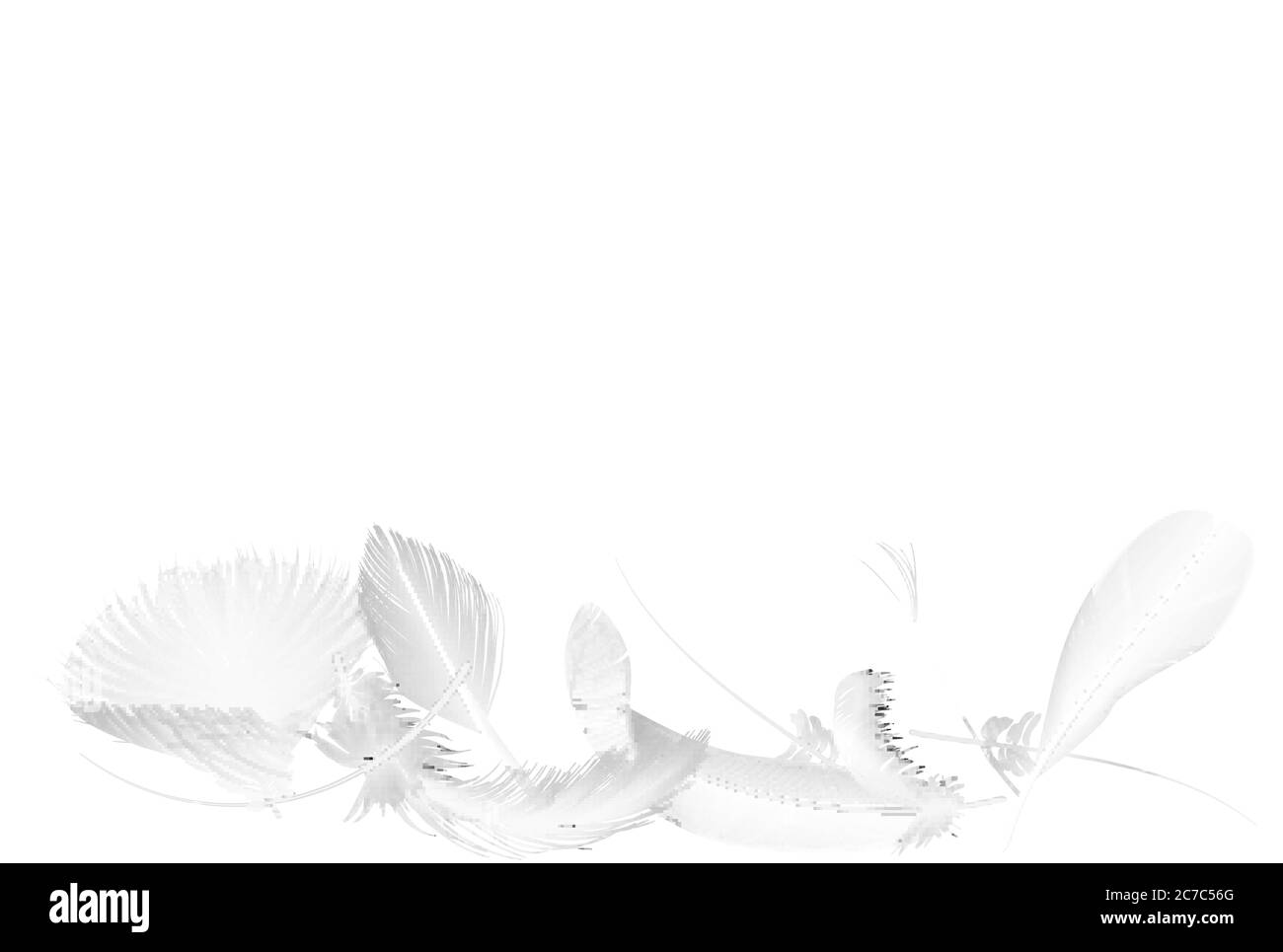 Vector realistic soft white falling fluffy twirled feathers set ...