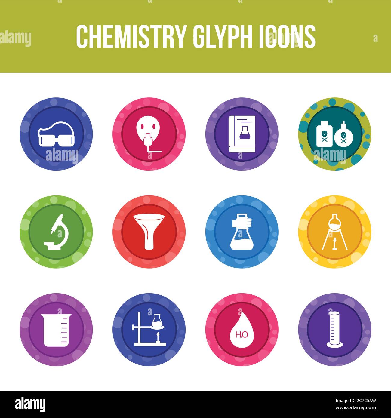 Unique chemistry vector glyph icon set Stock Vector
