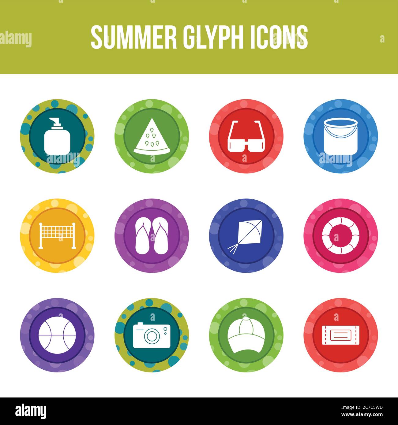 Unique summer vector glyph icon set Stock Vector