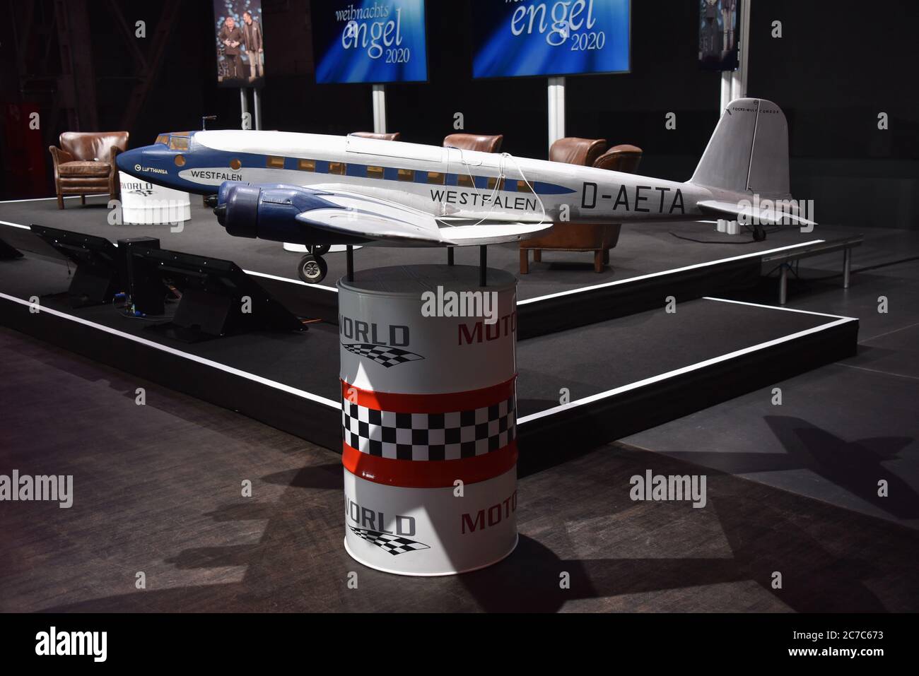 Cologne, Germany. 15th July, 2020. Model of the Focke-Wulf Fw 200 during the presentation of the safety and hygiene concept of the dinner show 'Christmas Angel' which will be shown from 20.11.2020. Credit: Horst Galuschka/dpa/Alamy Live News Stock Photo