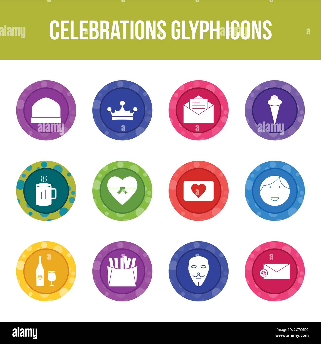 Unique celebration vector glyph icon set Stock Vector