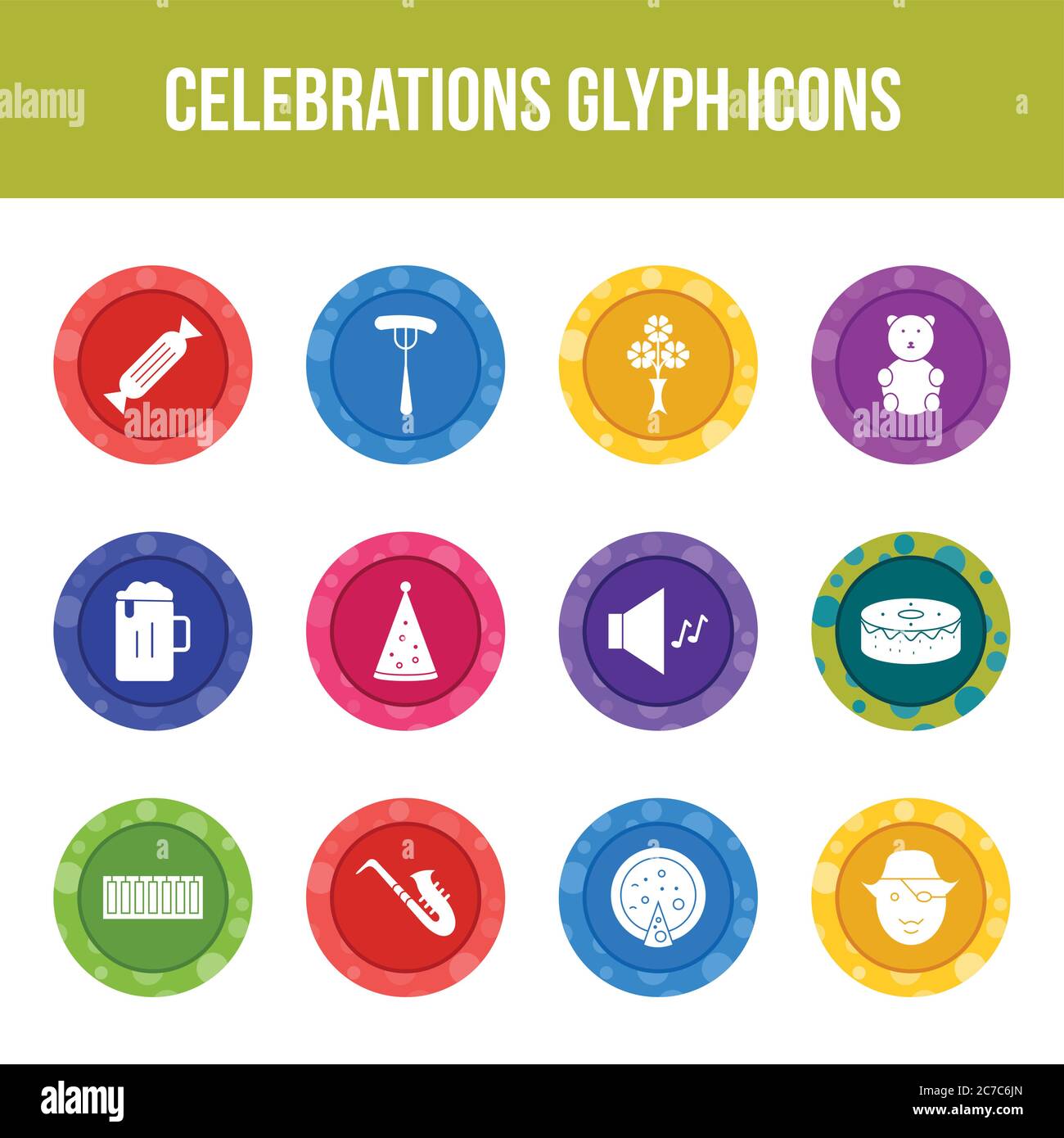 Unique celebration vector glyph icon set Stock Vector