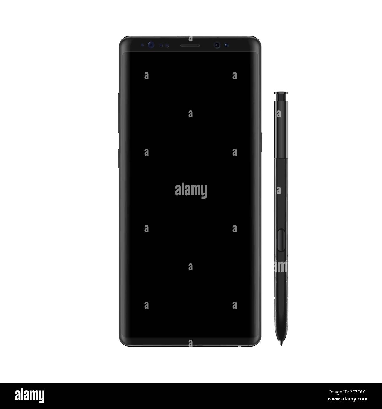 New version of modern vector note smartphone with full black screen. Frameless elegant display smartphone with stylus Stock Vector