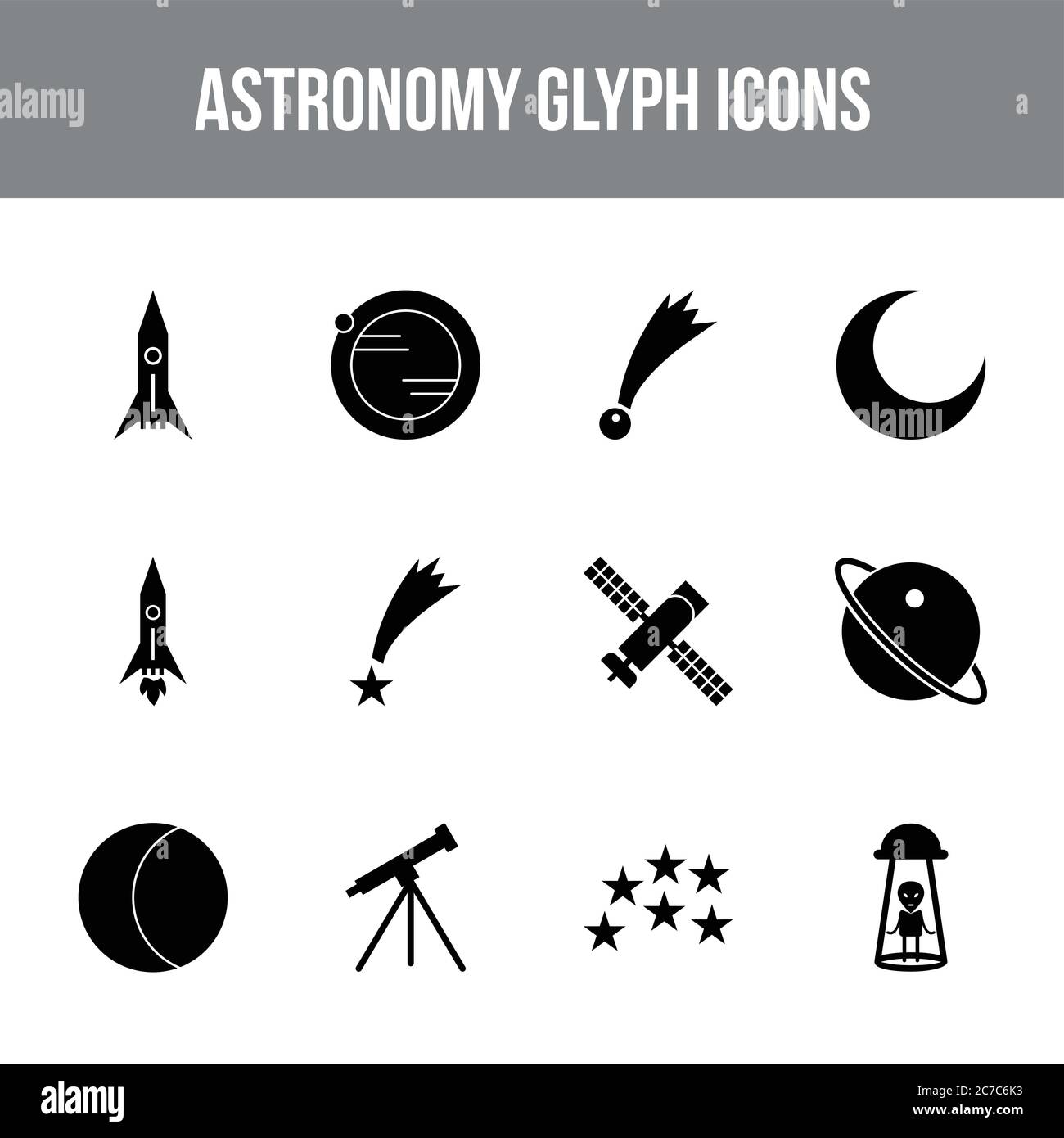 Unique astronomy vector glyph icon set Stock Vector