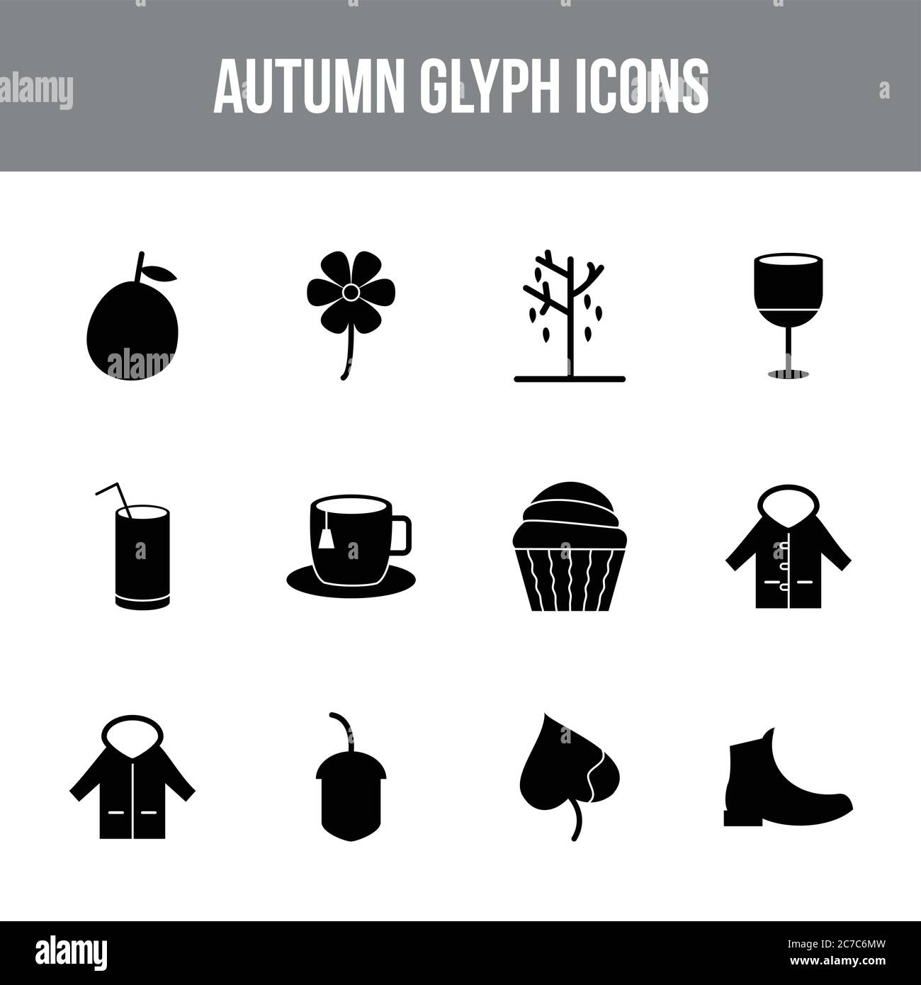 Unique autumn vector glyph icon set Stock Vector