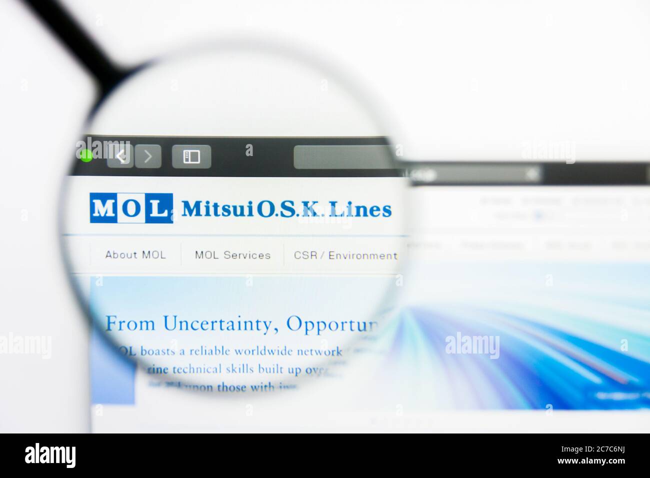 Los Angeles, California, USA - 25 March 2019: Illustrative Editorial of Mitsui OSK Lines website homepage. Mitsui OSK Lines logo visible on display Stock Photo