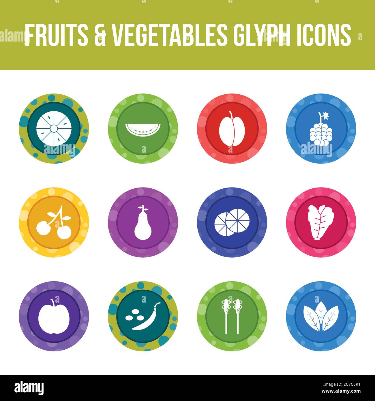Unique fruits & vegetables vector glyph icon set Stock Vector