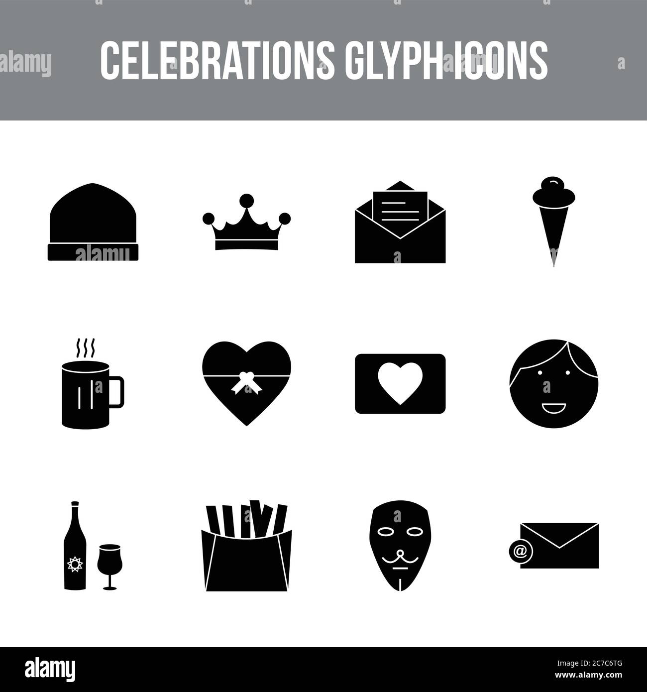 Unique celebration vector glyph icon set Stock Vector