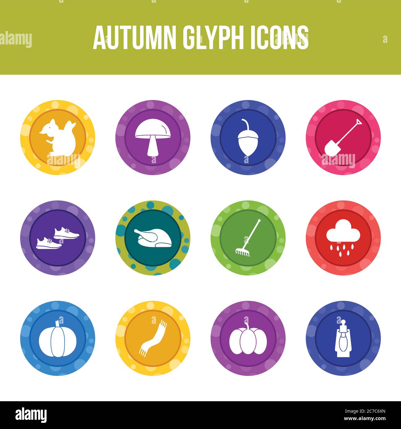 Unique autumn vector glyph icon set Stock Vector