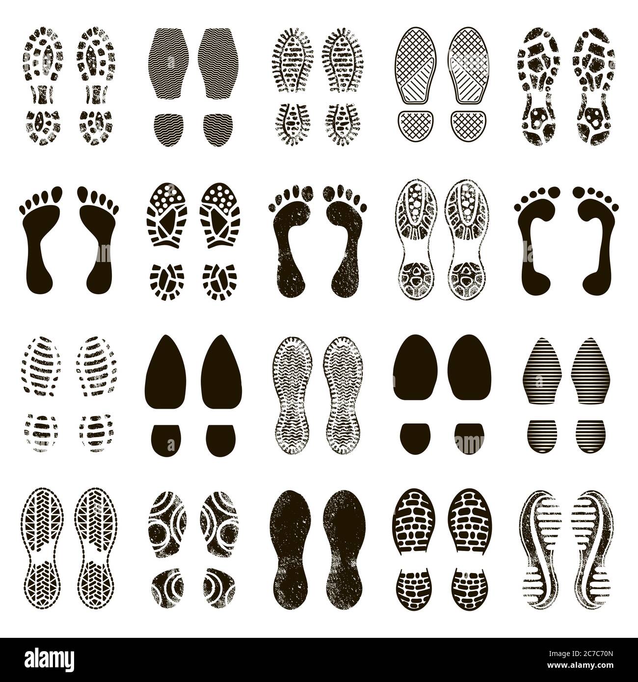 Shoes footprints. Footwear steps silhouette, boots or sneakers footstep  print, barefoot textured steps isolated vector illustration icons set Stock  Vector Image & Art - Alamy
