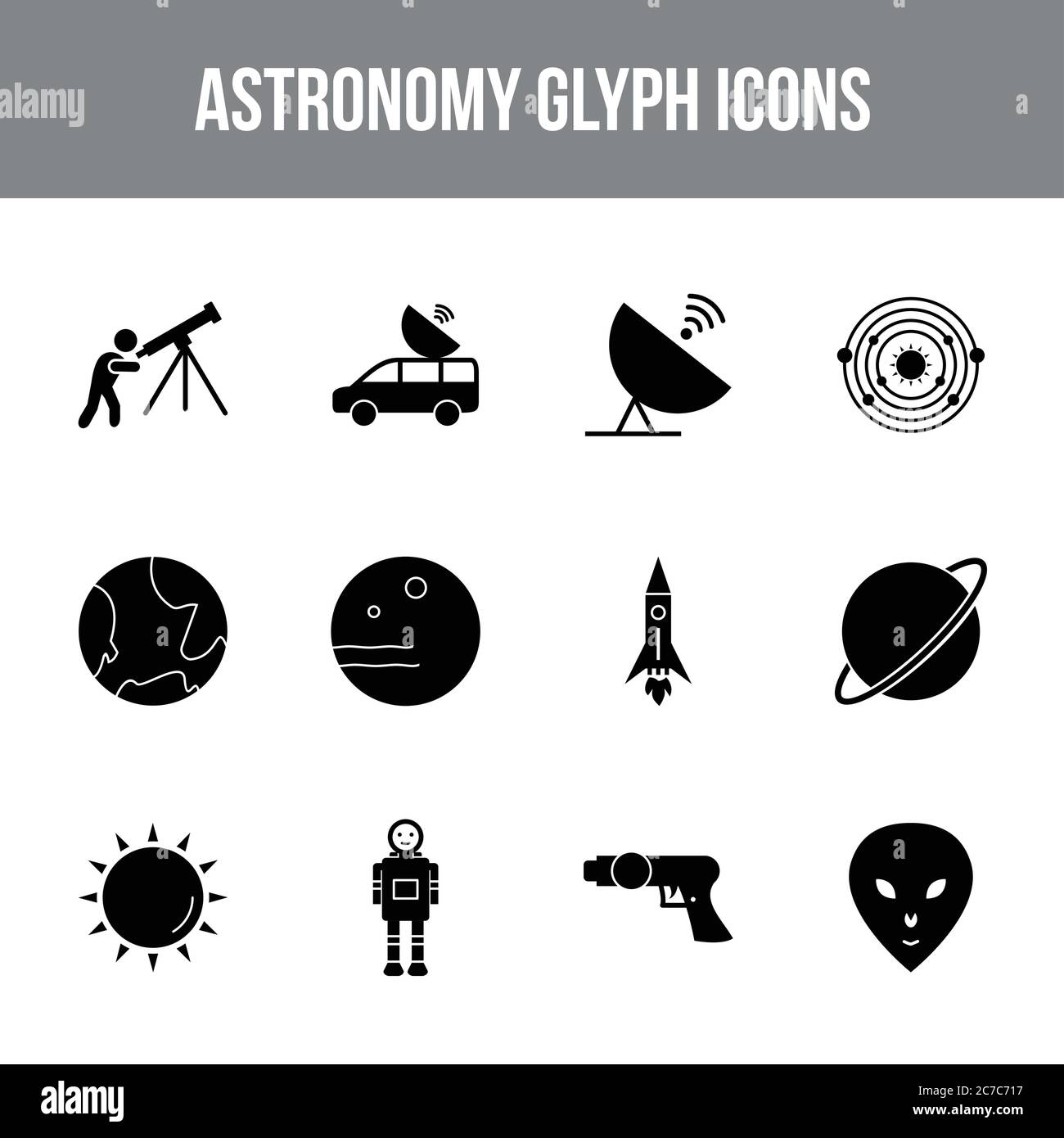 Unique astronomy vector glyph icon set Stock Vector