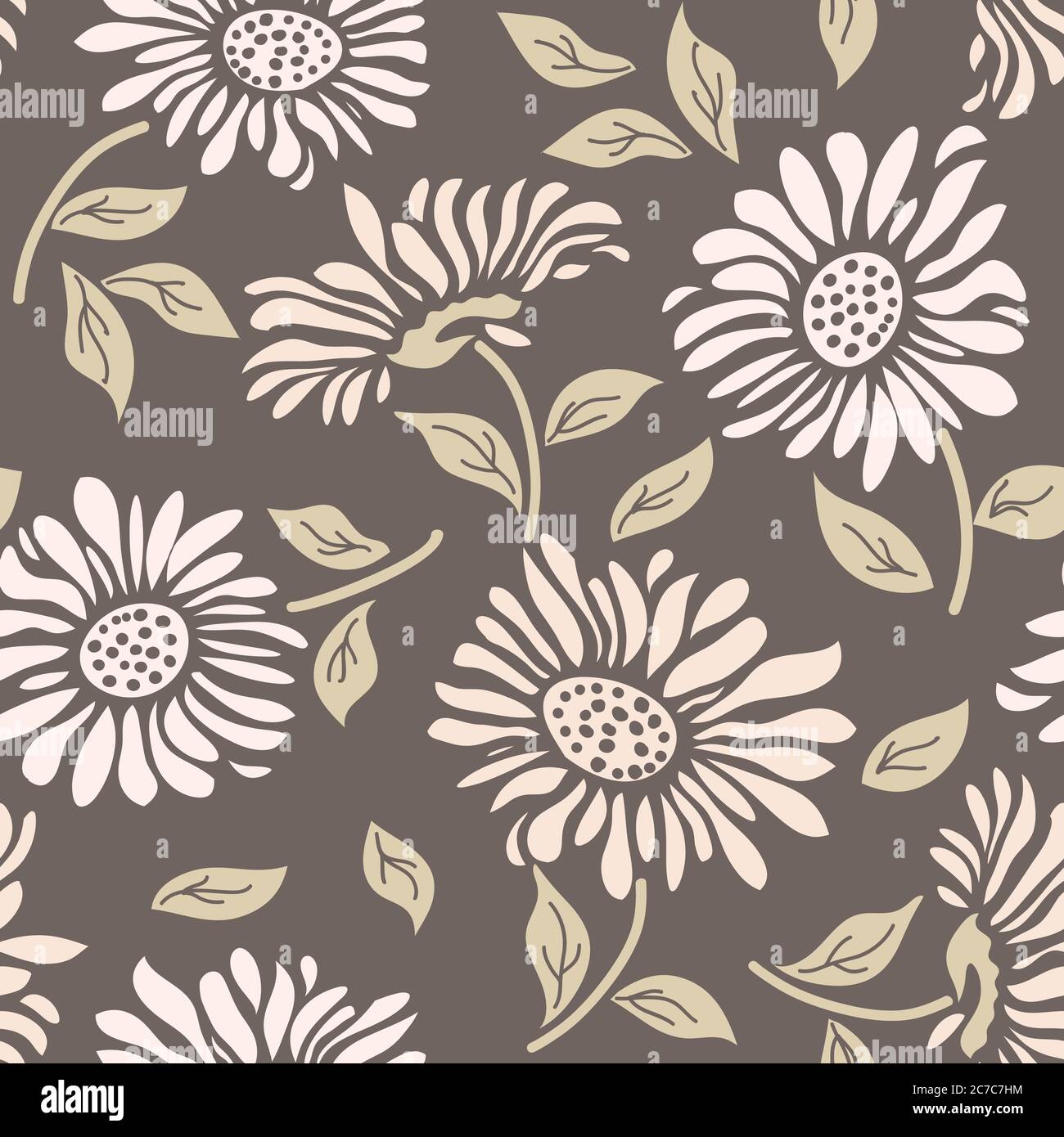 Seamless floral pattern in folk style with wildflowers, leaves. Hand ...
