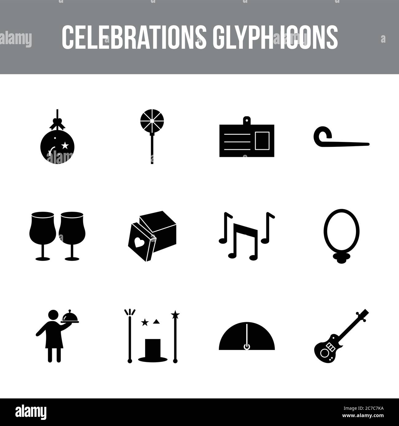 Unique celebration vector glyph icon set Stock Vector