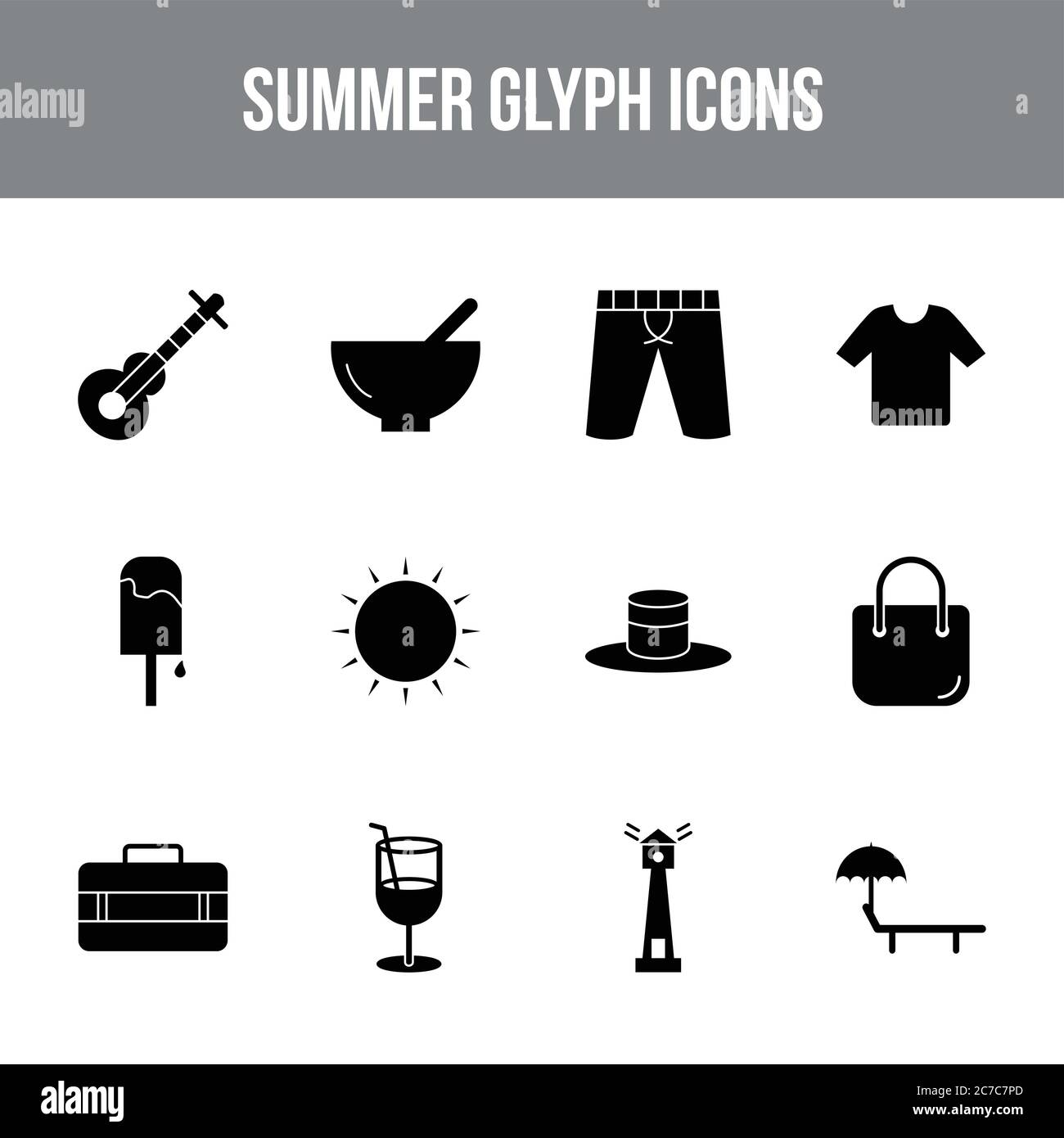 Unique summer vector glyph icon set Stock Vector