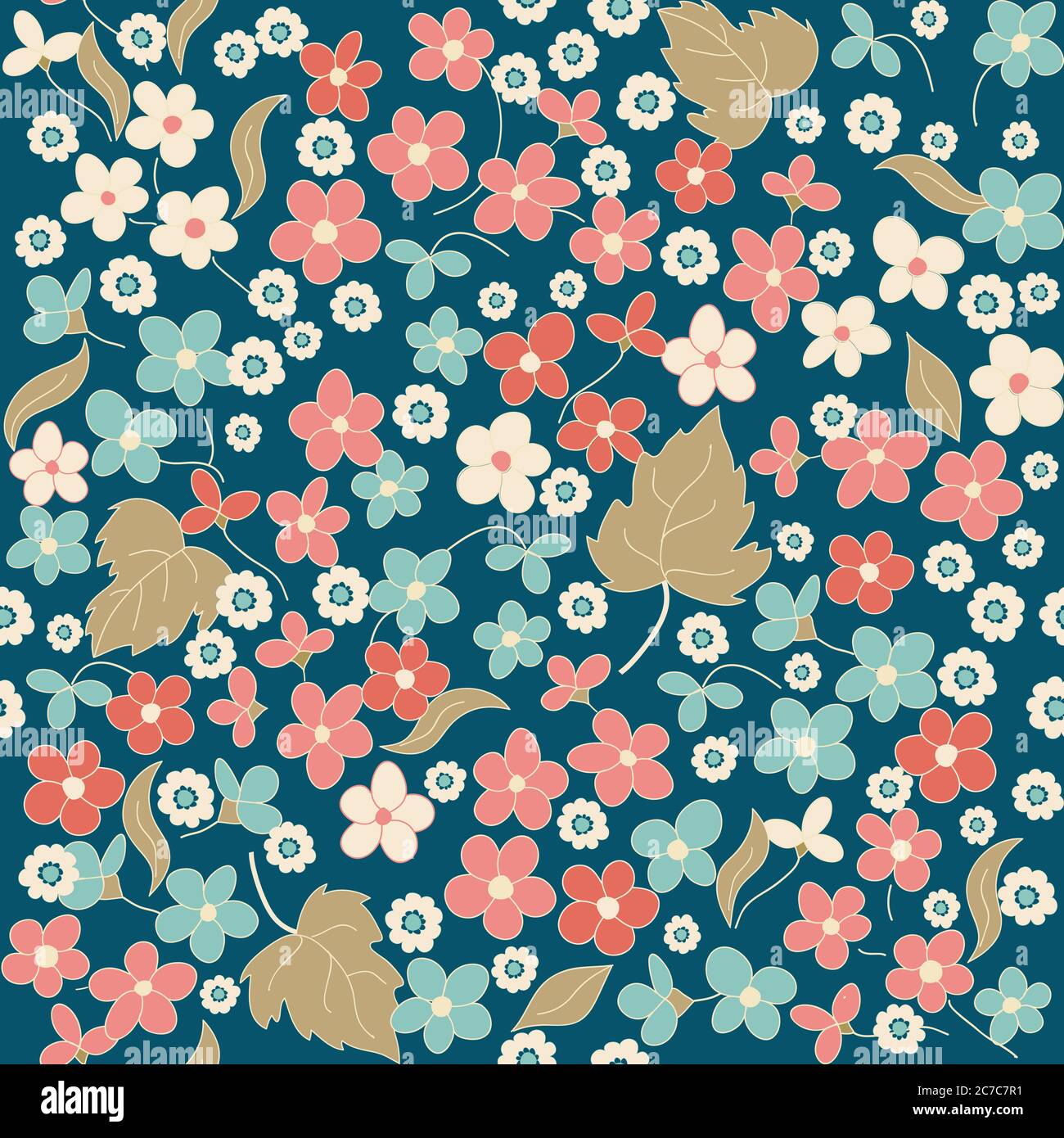 Seamless floral pattern in folk style with wildflowers, leaves. Hand ...