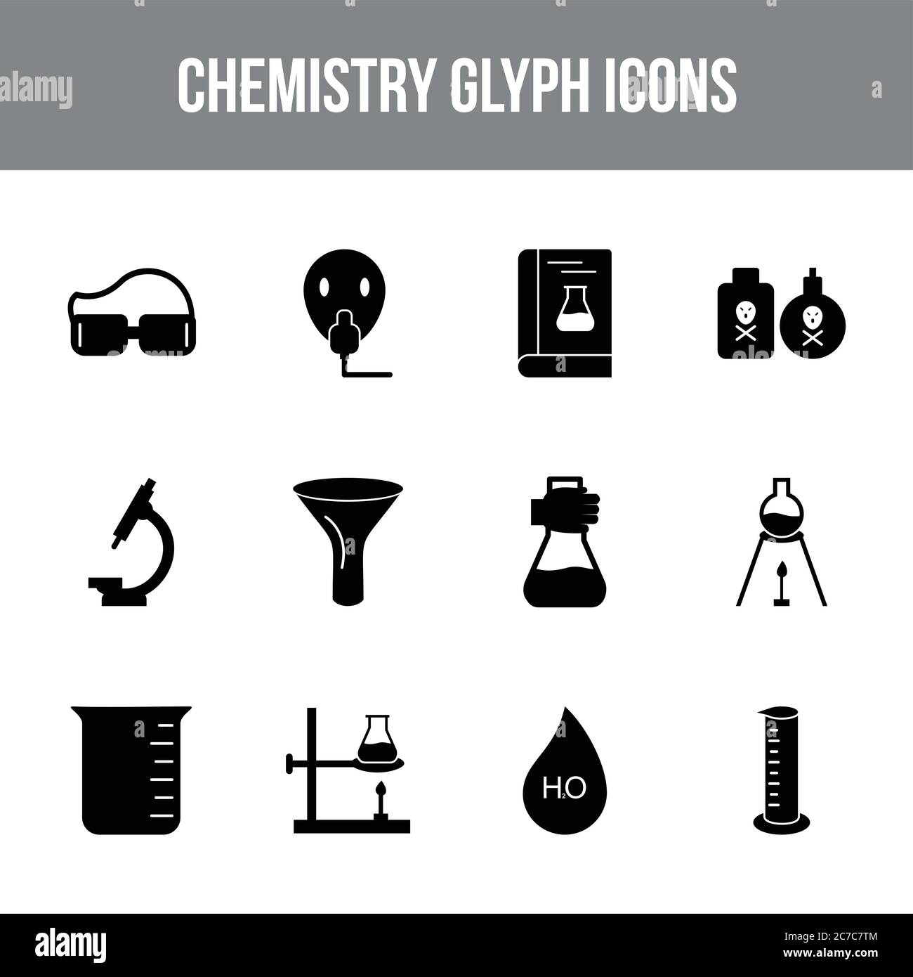 Unique chemistry vector glyph icon set Stock Vector