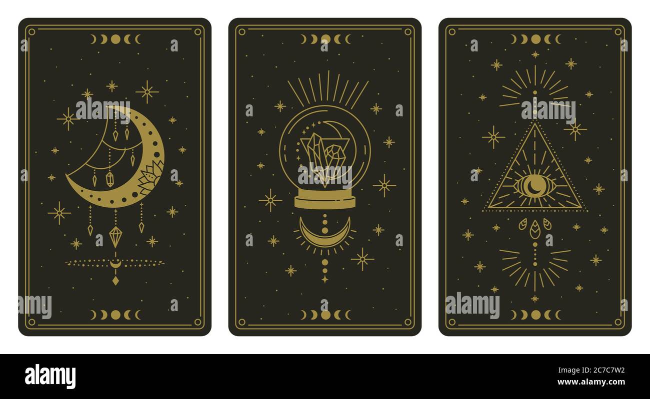 Magical tarot cards. Magic occult tarot cards, esoteric boho spiritual tarot  reader moon, crystal and magic eye symbols vector illustration set Stock  Vector Image & Art - Alamy