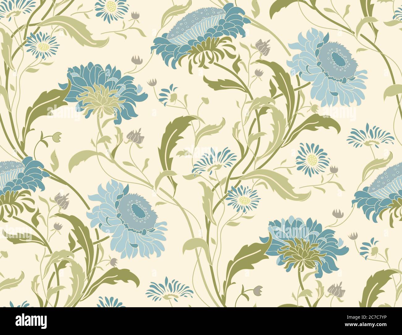 Seamless floral pattern in folk style with wildflowers, leaves. Hand ...