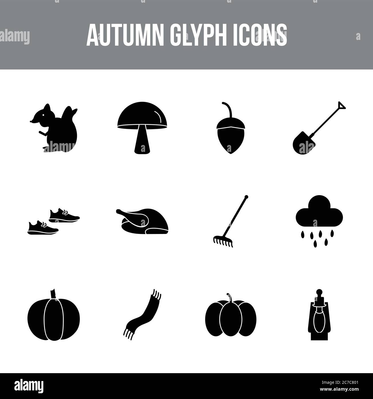 Unique autumn vector glyph icon set Stock Vector