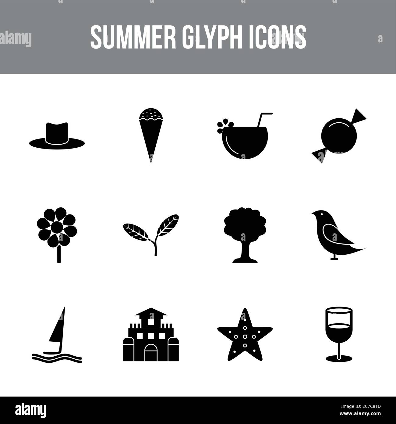 Unique summer vector glyph icon set Stock Vector
