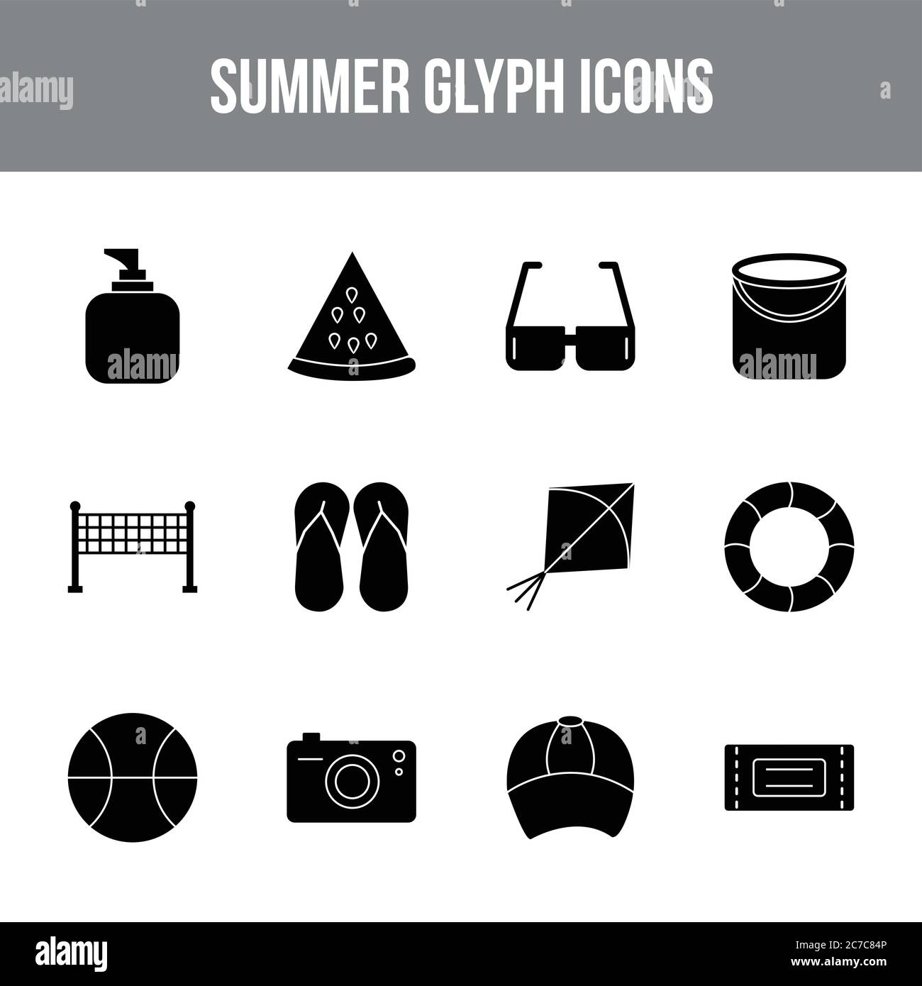 Unique summer vector glyph icon set Stock Vector