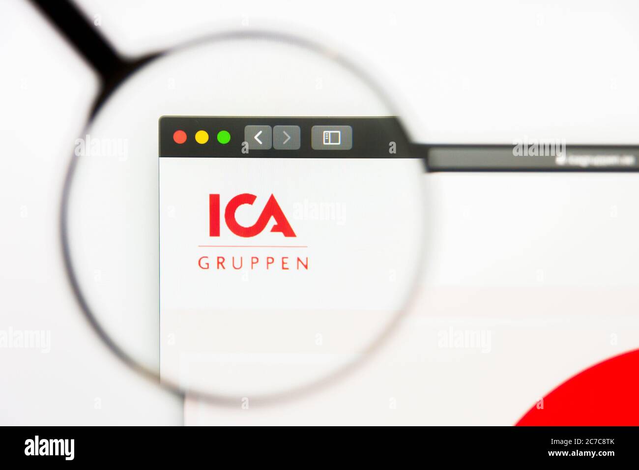 Los Angeles, California, USA - 13 March 2019: Illustrative Editorial, ICA Gruppen website homepage. ICA Gruppen logo visible on display screen Stock Photo