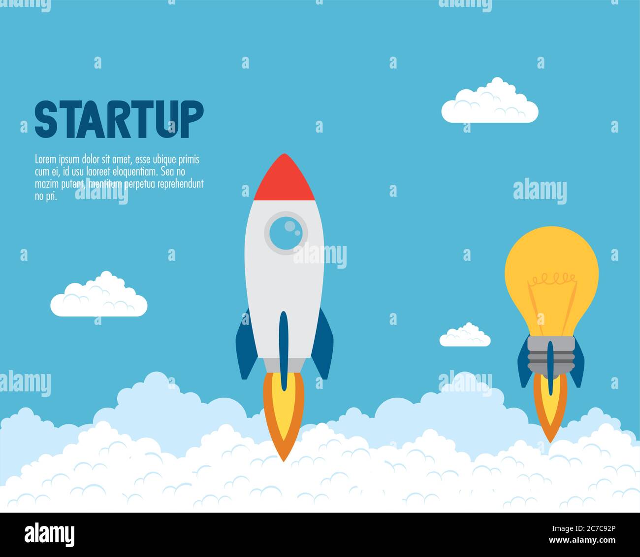 Start Up Rockets start up rocket and light bulb at sky vector design Stock Vector Image ...