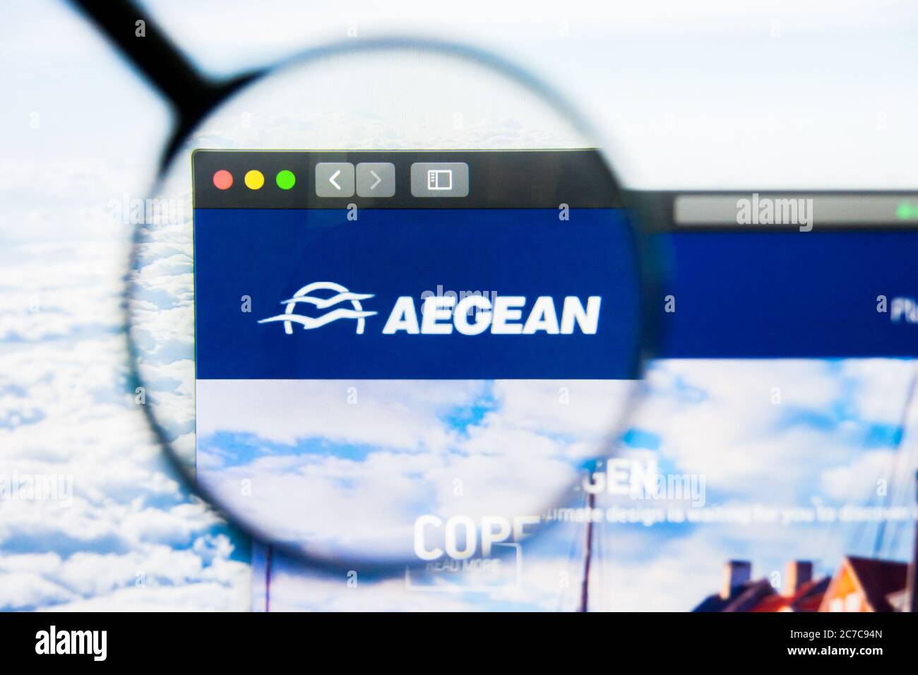 Los Angeles, California, USA - 21 March 2019: Illustrative Editorial of Aegean Airlines website homepage. Aegean Airlines logo visible on display Stock Photo