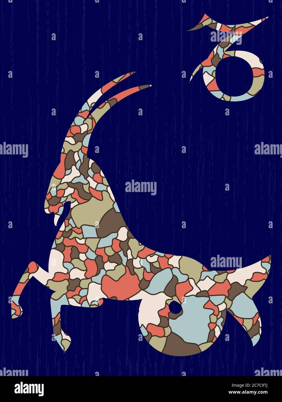 Zodiac sign Capricorn fill with colorful muted mosaic shapes on the