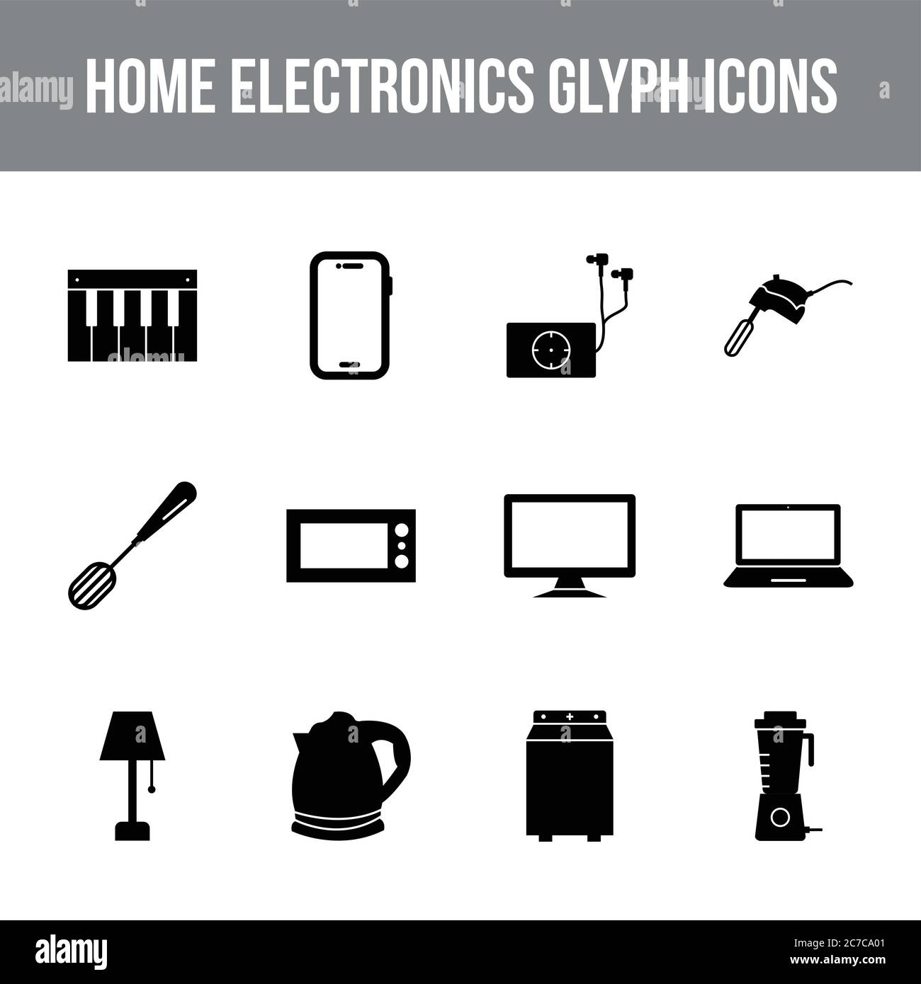 Unique home electronics vector glyph icon set Stock Vector